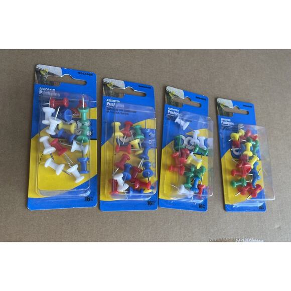 Assorted PushPins Multicolor Head Plastic 16pc Bundle Set Of 4 Brand New Sealed - Picture 1 of 8